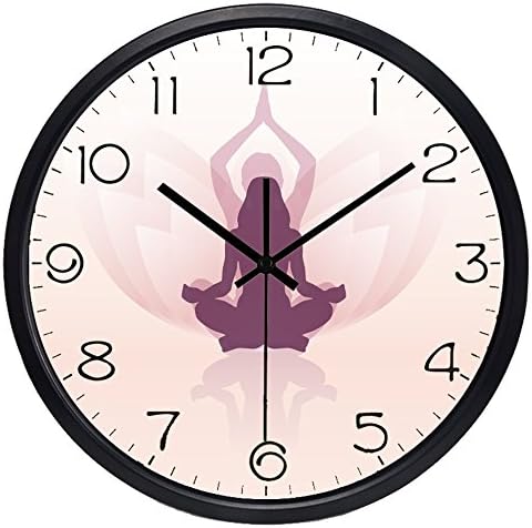 Yoga Girl Wall Clock Brand Design Women Sport Shop Decoration Clock(10inch,Black Frame)