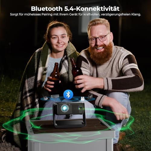 Projector Compatible with Netflix 28000 Lumens, Mini Projector 4K Supports Native 1080P, WLAN 6 and Bluetooth, Electric Focus and 4D Keystone, Over 100,000+ Apps, Home Cinema / Outdoor