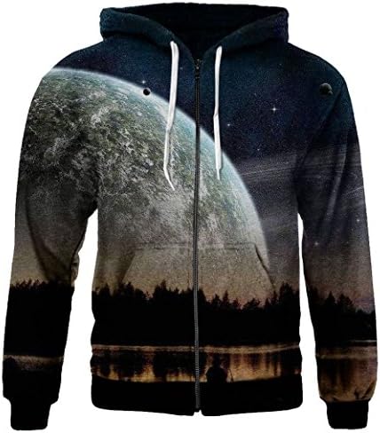 KNTOUDX Galaxy Scenery Print Fleece Full-Zip Hoodie Pullover Sweatshirts NO6 XXL