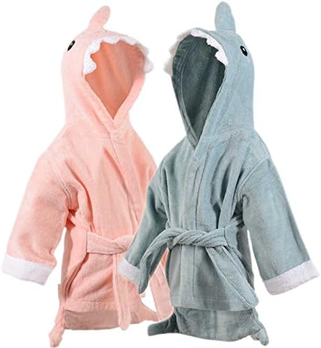 HoodieKinz Baby Shark Hooded Bath Robe - Thick 100% Plush Cotton Terry Cloth - 3 Sizes for Infants - Toddlers and Little Kids (BLUE - SM)