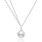 Pearl Necklace for Women 925 Sterling Silver Imitation Cultured Single Pearl Pendant Necklaces Anniversary Birthday Wedding Jewelry Gifts