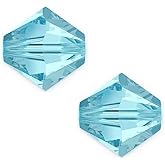 100pcs Adabele Austrian 4mm (0.16 Inch) Small Faceted Loose Bicone Crystal Beads Aquamarine Blue Compatible with Swarovski Crystals 5301/5328 SSB410