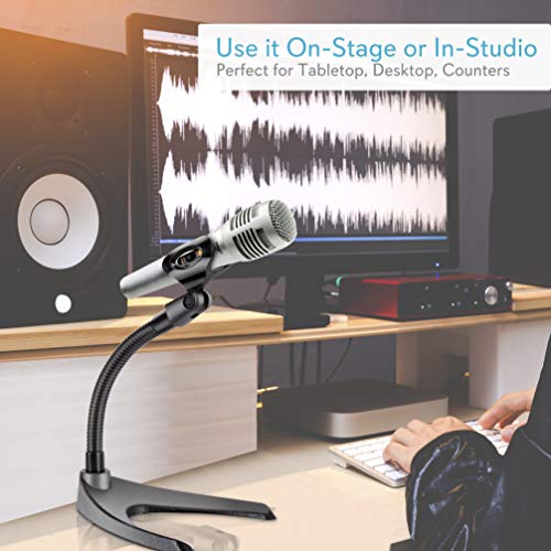 image for Pyle Desktop Microphone Stand - Universal Tabletop Mic Holder w/ Flexi