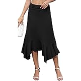 YSYOKOW Midi Skirts for Women High Waisted Asymmetrical Handkerchief Hem Fold Over Waist Flowy Casual Summer Soft Knit Skirt