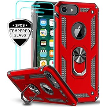LeYi iPhone 6s/ 6 Case, iPhone 7 Case, iPhone 8 Case with Tempered Glass Screen Protector [2Pack], Military Grade Protective Phone Case with Ring Car Mount Kickstand for Apple iPhone 6/6s/7/8, Red