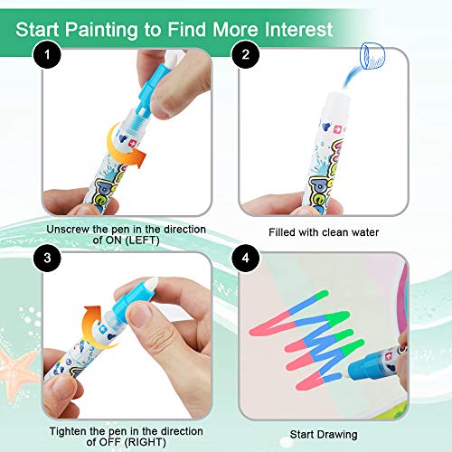 Aqua Drawing Mat for Kids - YEEBAY Water Magic Doodle Toys - Mess Free Coloring Painting Educational Writing Mats - Xmas Gift for Toddlers Boys Girls Age of 2,3,4,5,6 Year Old