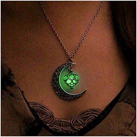 Wowastyle Moon and Heart Charm Luminous Pendants Chain Necklace Fluorescent Necklace Jewelry Gift