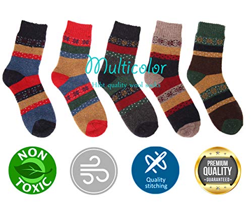 Womens Wool Socks Thick Heavy Thermal Cabin Fuzzy Winter Warm Crew Socks For Cold Weather 5 Pack (snowflake) - Thumbnail 4