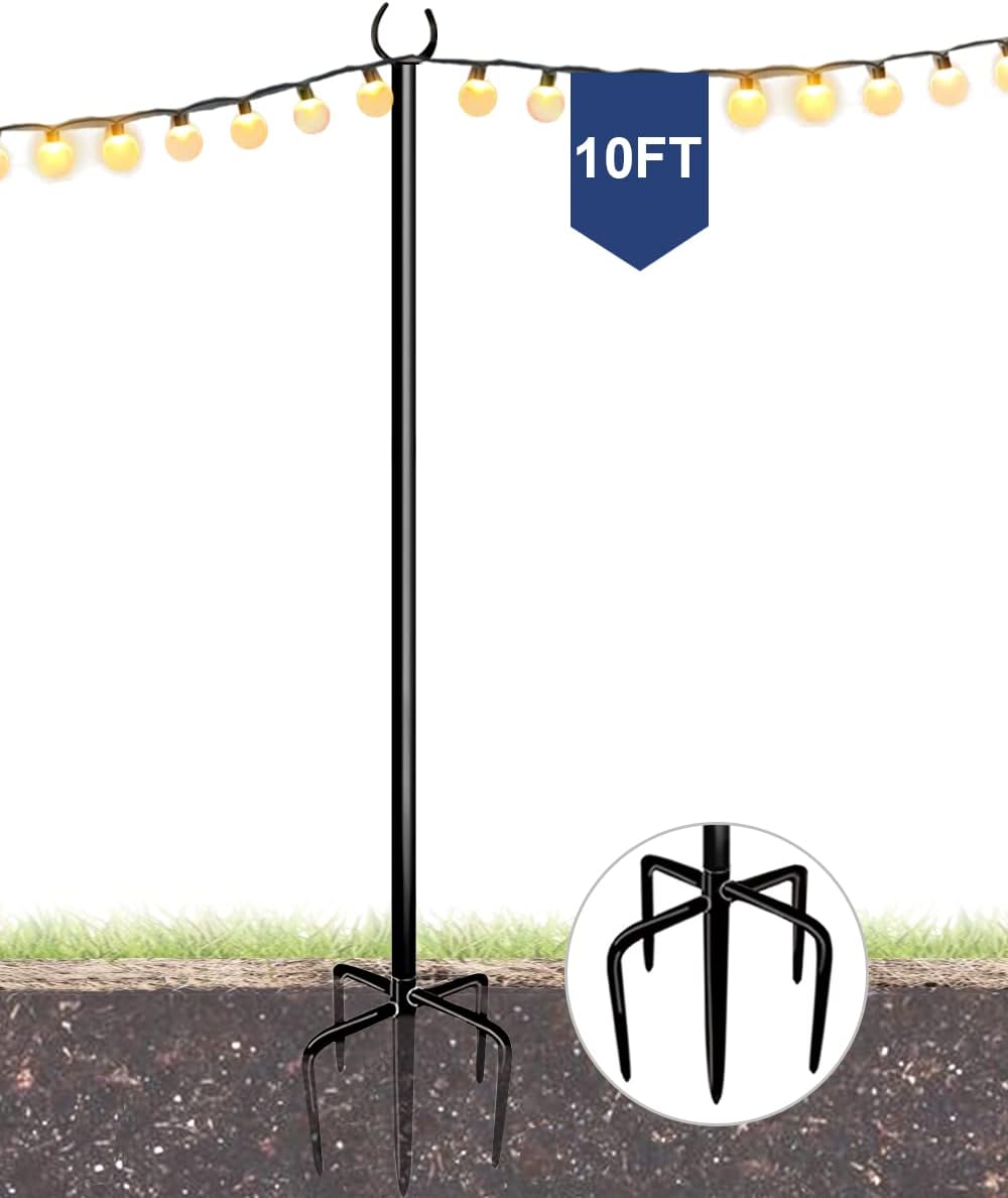 Flagpole Hardware - Eazielife 10FT String Light Pole for Outdoor, Heavy Duty Metal Lighting Stand Pole for Garden Lawn Backyard Patio Holiday Wedding Party Decorations (1 Pack)