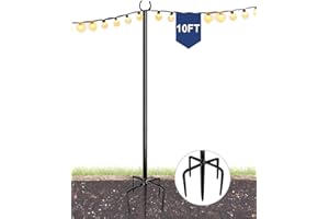 Eazielife 10FT String Light Pole for Outdoor, Heavy Duty Metal Lighting Stand Pole for Garden Lawn Backyard Patio Holiday Wedding Party Decorations (1 Pack)