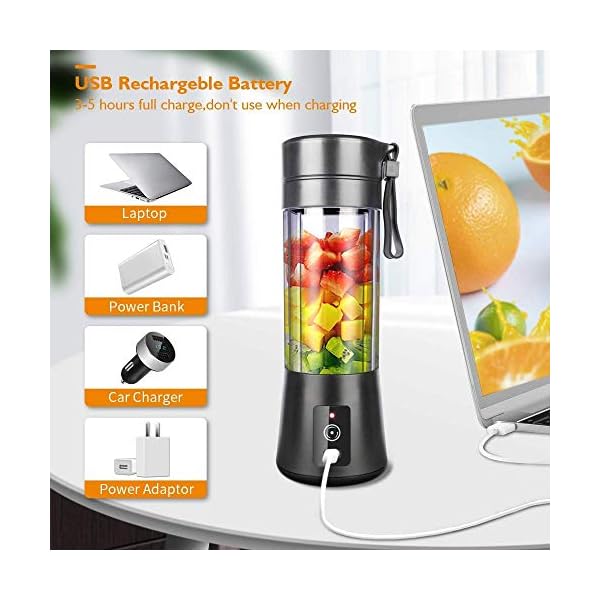 Portable-Blender-Ksera-Smoothie-Juicer-Cup-Personal-Mini-Blender-for-Smoothies-and-Shakes-Six-Blades-in-3D-380ml-13oz-2000mAh-Powerful-USB-Rechargeable-Home-Travel-Handheld-Fruit-Juicer-Black Portable Blender, Ksera Smoothie Juicer Cup, Personal Mini Blender for Smoothies and Shakes- Six Blades in 3D, 380ml…