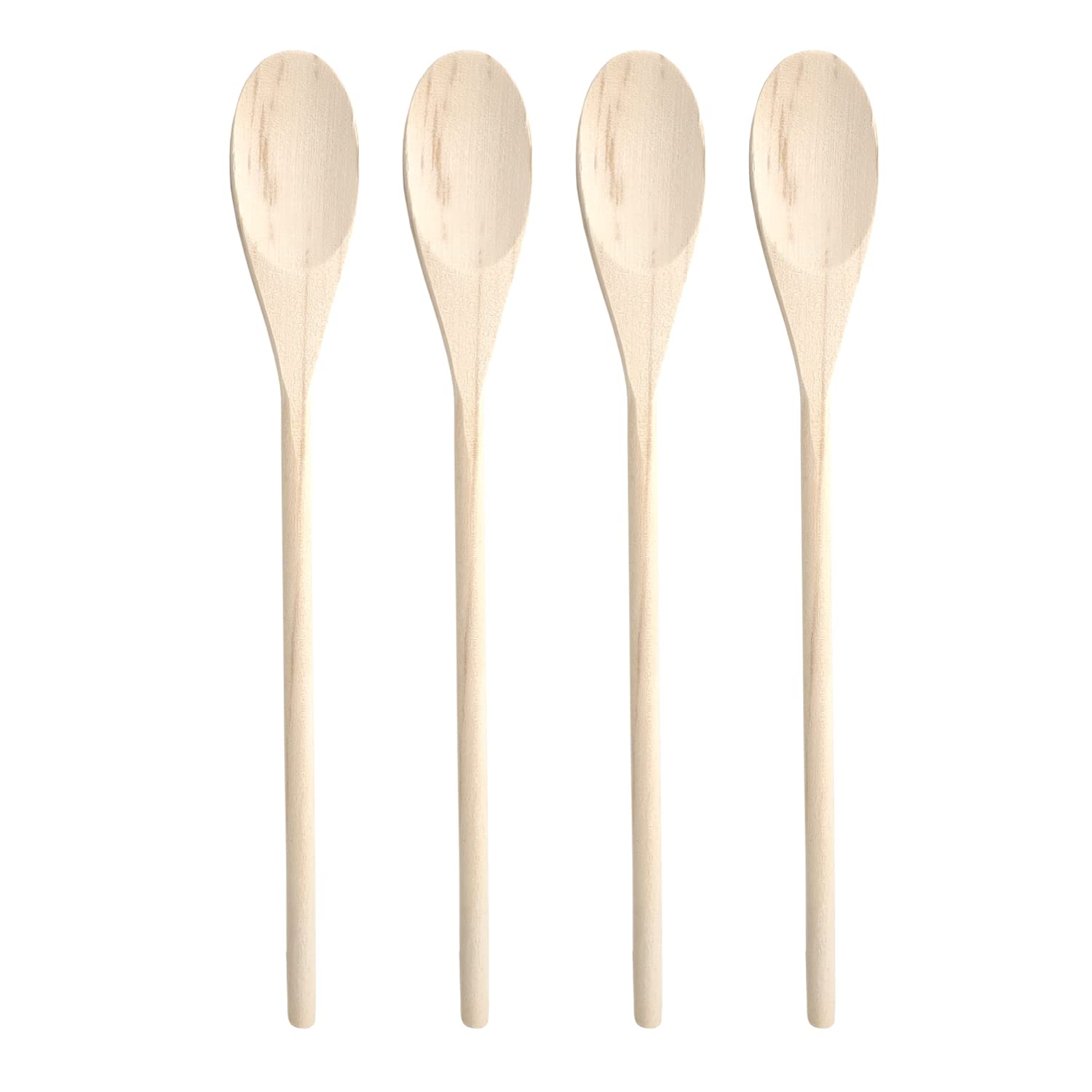 4 x Beech Wood Kitchen Spoons – Cooking Utensils Set, Roasting and Baking – 30.5 cm One-Piece Design – Scratch Resistant Accessories – Scoop