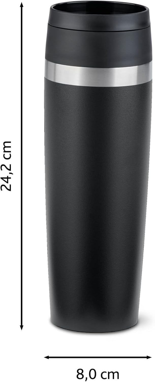 Emsa N2023550 Travel Mug Classic Isolierbecher 0,5 Liter, neuer Komfort Schraubverschluss, Pulverbeschichtung, Edelstahl, 360 Grad Trinköffnung, Schwarz 8