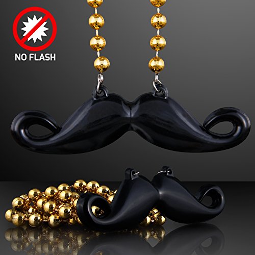 Hipster Mustache on Mardi Gras Bead Necklace (Set of 12)
