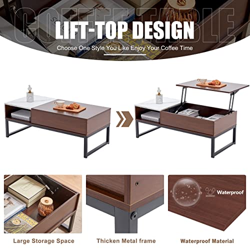 Tbfit Lift Top Coffee Table with Hidden Storage Compartment, Smart Mid Century Coffee Table