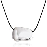 Dr's gift Silver Plated Pebble Pendant Necklace for Women,Chunky Silver Bean Necklace,Large Charm Pendant Necklaces,Black Cor