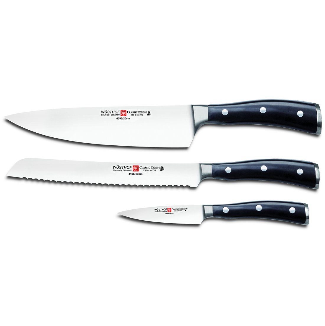 WÜSTHOF Classic IKON 3-Piece Starter Knife Set,Black