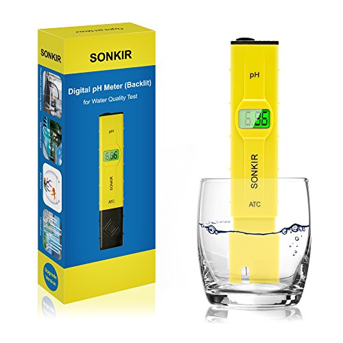 Sonkir pH Meter, Digital pH Tester/Water Quality Tester for Drinking Water, Swimming Pools, Aquariums, Hydroponics, ATC Function, 0.1 Accuracy, Backlit LCD Display (pH Meter)