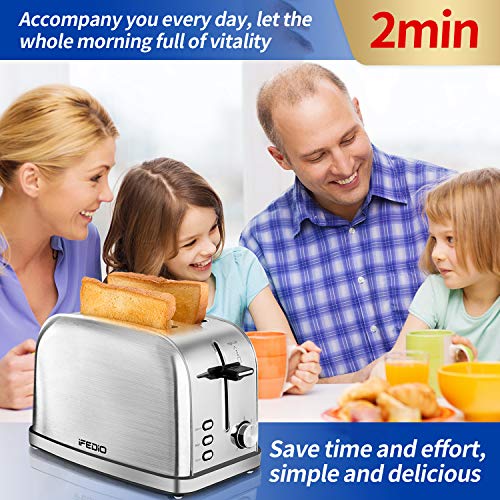 iFedio Toaster 2 Slice Toaster, Retro Stainless Steel Bread Toaster for