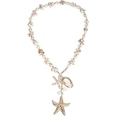 RUOFFETA Shell Necklace for Women - Beach Necklace with Starfish & Seashell Charms, Mermaid Accessories, Ocean Themed Chunky Statement Jewelry for Vacation