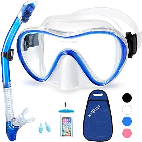 Supertrip 2024 Snorkeling Gear for Adults, Anti-Fog Snorkel Set, Tempered Glass Snorkel Mask Adult, Anti-Leak Snorkel Snorkeling Gear, Scuba Diving Mask and Snorkel for Women Men Youth