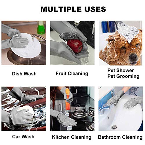 Magic Silicone Dishwashing Gloves, Reusable Cleaning Brush Heat Resistant Scrub Rubber Glove for Dish Washing, Cleaning, Kitchen, Household, Pet Hair Care - Thumbnail 2