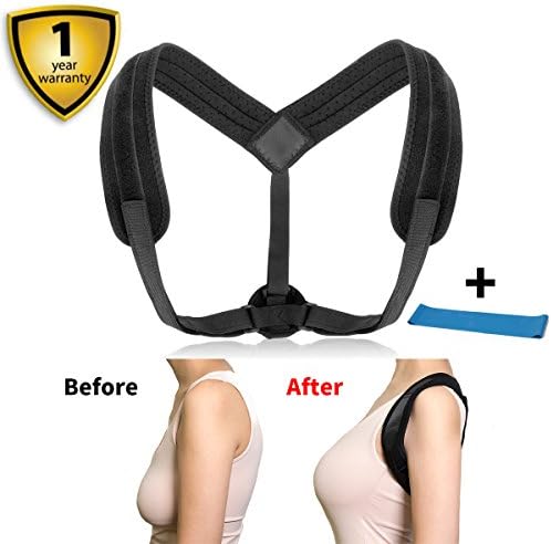 Posture Corrector for Women Men and Kids Back Brace Back Shoulder Support Adjustable Clavicle Brace Resistance Band Included Comfortably Improve Bad Posture Hunchback Relief from Nec (More adjustment)