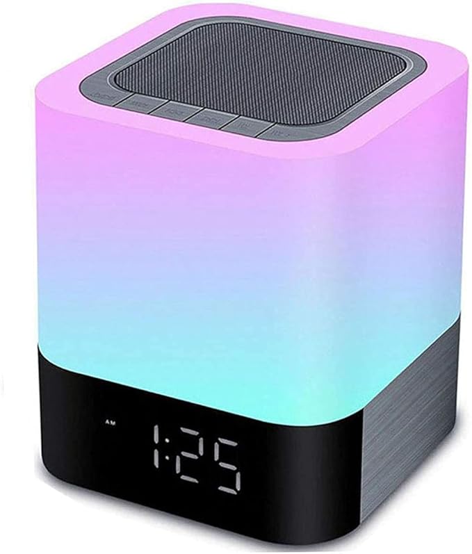 Night Light Bluetooth Speaker, Wireless Speakers Alarm Clock, Touch Control Bedside Lamp, MP3