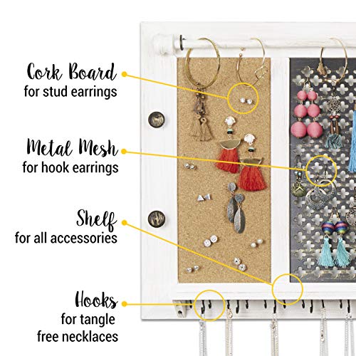 SoCal Buttercup Deluxe Rustic Jewelry Organizer Wall Mounted Wooden Jewelry Display from Organizer for Earrings/Necklaces/Bracelets/Studs/Accessories