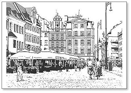 European Old Town. Imán clásico para nevera con dibujo de mano ...