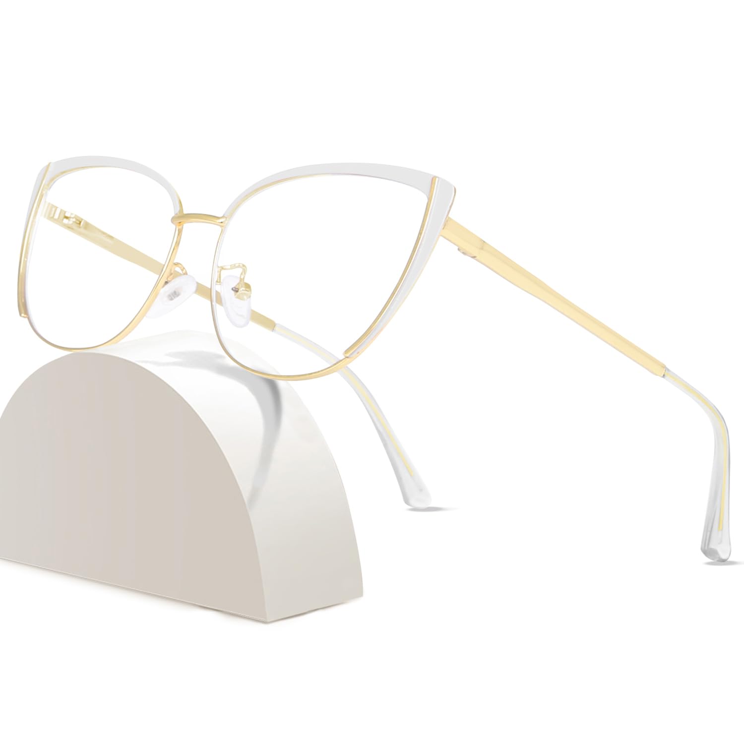 Photo 1 of ROWCHIC Blue Light Blocking Classic Computer Readers Cat-Eye Eyewear Reading Glasses Clear Vision Elegant Glasses White Gold