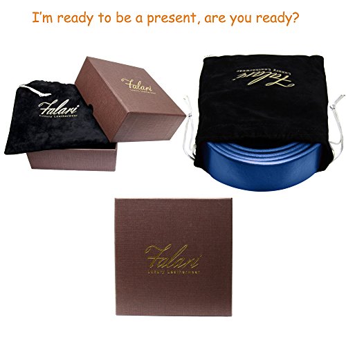 Falari Men's Dress Belt Jeans Belt Genuine Leather 9026-BLUE-XL44