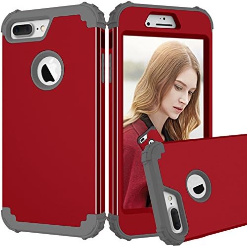 MCUK iPhone 7 Plus Case, 3 in 1 Hybrid Best Impact Defender Cover Silicone Rubber Skin Hard Combo Bumper with Scratch-Resistant Case for Apple iPhone 7 Plus (2016) (Red+Gray)