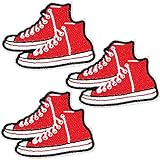 U-Sky Sew or Iron on Patches for Clothes - Red Canvas Shoes Patch for Jackets, Jeans, Backpacks, Hats, Bags - Pack of 3pcs - Size: 3.0x2.1 inch