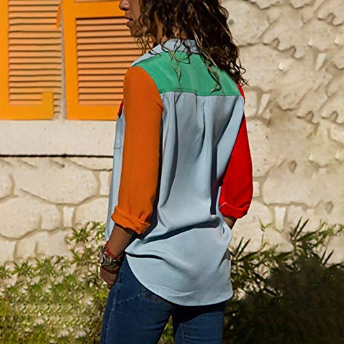 image for GOVOW Autumn Womens Casual Long Sleeve color block striped tunic tee B