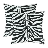 CaliTime Pack of 2 Cozy Fleece Throw Pillow Cases Covers for Couch Bed Sofa Farmhouse Zebra Striped Printed Both Sides 18 X 18 Inches Black