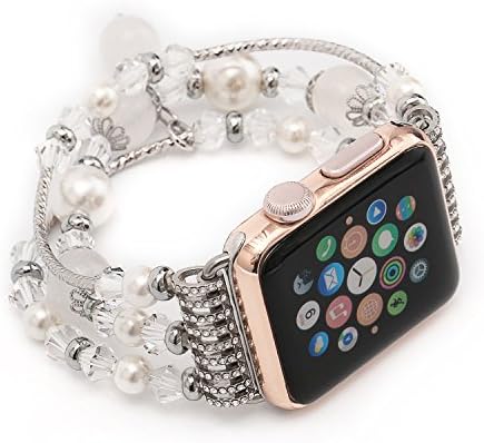 Newest Apple Watch 3/2/1 Band Replacement, KOMEI Fashion Sports Beaded Bracelet Strap Band For Apple Watch Series 3/ 2/1 / Watch Sport / iWatch Band for 38mm/42mm Apple Watch Models (42mm white)