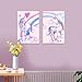 Purple Verbena Art Rainbow Unicorn Pictures for Children Walls Décor Watercolor Painting Artwork Canvas Print Wall Art for Kids Girls Bedroom Decoration Daughter Gifts,Framed 2 Pcs of 12x16 Inches