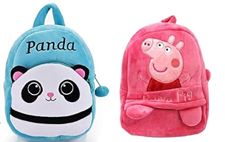 Frantic Velvet School/Nursery/Picnic/Carry/Travelling Bag - 2 to 5 Age (2Pack_Best_ SkyBlue_Panda_Peppa)