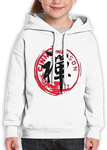 Anraglan Calligraphy Chinese Youth Long Sleeve Pullover Hooded Sweatshirt White Size S