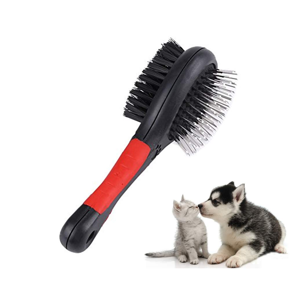 Double Sided Pet Grooming Brush for Dogs and Cats - 2-in-1 Deshedding Tool with Soft Bristles for Short Medium Long Hair Removal Suitable for Puppies and Adult Pets (Medium Size)