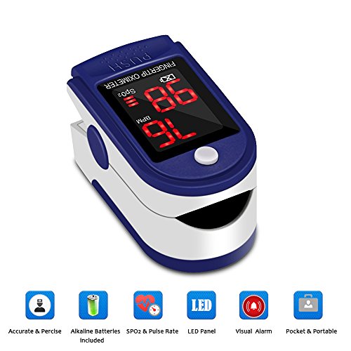 Fingertip Pulse Oximeter Blood Oxygen Saturation Monitor with Batteries Storage Bag and Lanyard