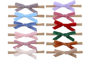 Gebelle Pack of 12 Velvet Bow Headband for Newborn Baby Toddler Girl Soft Nylon Hairbands Elastic Hair Bands (Tiny bow 2.7 inch 12 pcs)
