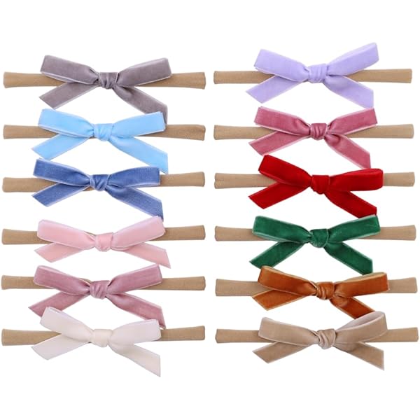 Sugarmelon Velvet Hair Bows - 12 Pack Baby Girl Headbands With Stretchy Nylon