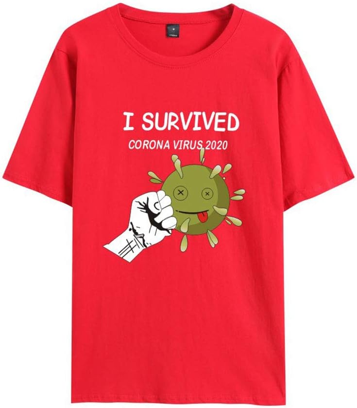 I Survived The 2020 CORO-VIRUS Invasion T-Shirt Novelty Crew Neck Short Sleeve Tee Shirt for Men and Women Commemoration, mourn and Bless,Red 1,XS