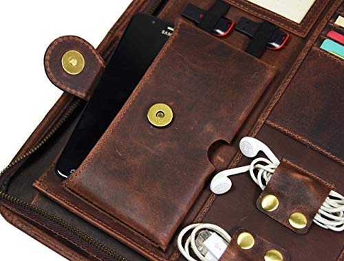 Leather Portfolio | Zipper Binder Planner 2018-2019 | Tablet Holder by Aaron Leather (Cedar Brown)