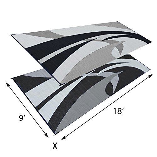Reversible Mats Outdoor Patio/RV Camping Mat - Swirl (Black/White, 9-Feet x 18-Feet) - //coolthings.us