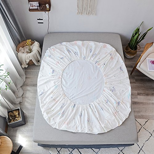 PinkMemory Queen White Fitted Sheet Cactus Print Boys Girls Fitted Bed