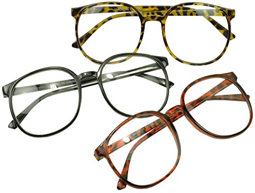 SunglassUP - Over Sized Round Thin Nerdy Fashion Clear Lens Aviator Eyewear Glasses
