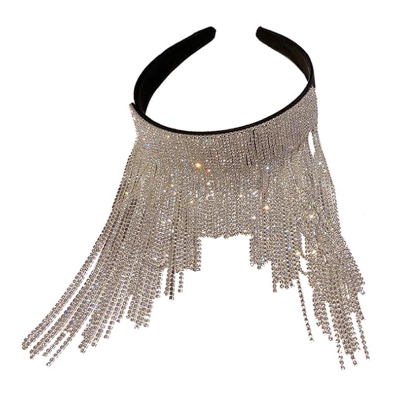 Lurrose Womens Hair Bands Rhinestone Tassel Headband Sparkly Diamond Tassel Hairband Crystal Headwear Beaded Wedding Headpiece Accessories for Women and Girls Silver Women's Fashion Headbands